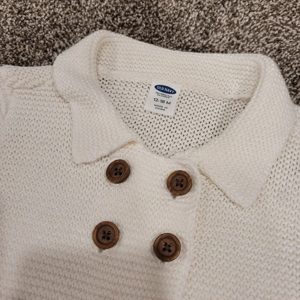 Old Navy Toddler Girls Cream Cotton Double Breasted Knit Cardigan Sweater 12-18M
